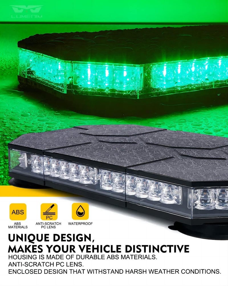 LUMENIX LED Rooftop Strobe Beacon Lights Bar w/Controller Magnetic Emergency Traffic Warning Safety Caution Flashing Light for Law Enforcement Vehicles Trucks Snowplow Cars - Green (Patent Design) - Image 2